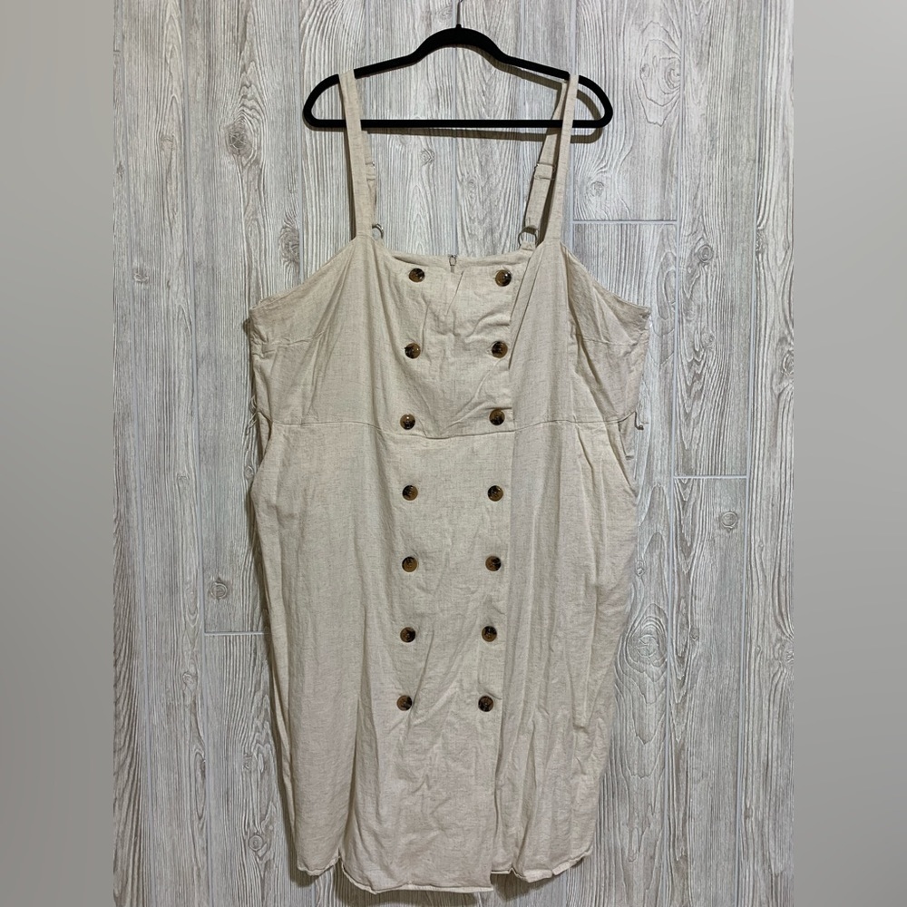 Soncy Viscose Linen Blend Oatmeal Color Jumper Button Front Sundress Size 4X